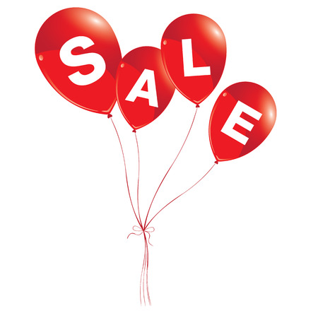 Balloons concept of SALE for shops and event. Red balloons with sale on white background.のイラスト素材