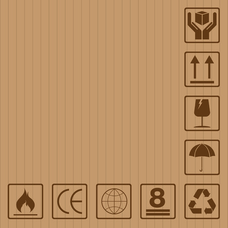 Fragile symbol set with brown texture design. Fragile symbol icon.のイラスト素材