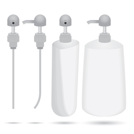 Plastic bottle and dispenser design set of Top view, Side view isolated on white background.のイラスト素材
