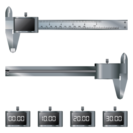 Vernier caliper digital design set of Front and Back view. Object tool.のイラスト素材