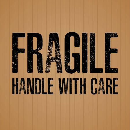 Fragile Black text on brown cardboard texture background.のイラスト素材