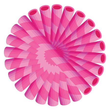 Strawberry wafers straws arranged in a circle on white background.のイラスト素材