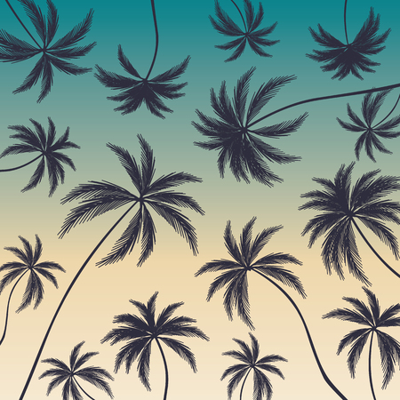 Coconut palm trees on colorful background. Beautiful palm trees.のイラスト素材
