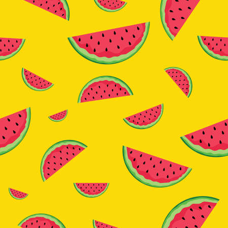 Watermelon pattern. Seamless watermelons isolated on yellow background.のイラスト素材