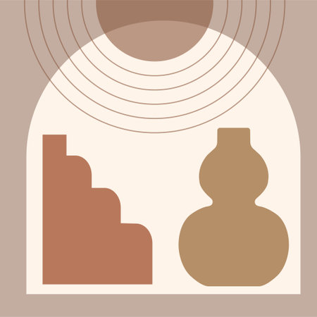 Vector boho vase collage. Trendy illustration for design. Wall art, printable, poster, picture for interiorのイラスト素材