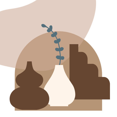 Vector boho vase collage. Trendy illustration for design. Wall art, printable, poster, picture for interiorのイラスト素材