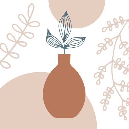 Vector boho vase collage. Trendy illustration for design. Wall art, printable, poster, picture for interiorのイラスト素材