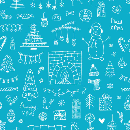 Doodle christmas vector patternのイラスト素材