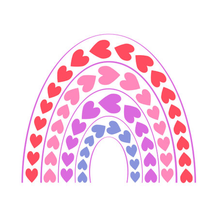 Cute vector rainbow. Cartoon rainbow unicorn colors. For children's textiles, decor, postcards, albums, posters. Drawn in a flat style. Hearts, love, Valentine's Day, romanceのイラスト素材