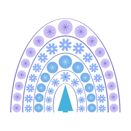 Cute christmas rainbow in flat style. Vector winter illustration for festive printing design: postcards, congratulations, invitations, social networks. Happy New Year, Merry Christmas, Cozy Winterのイラスト素材