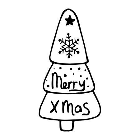 Christmas doodle tree. Vector illustration hand-drawn by liner. The simple fir tree for New Year, cozy winter, Christmas.のイラスト素材