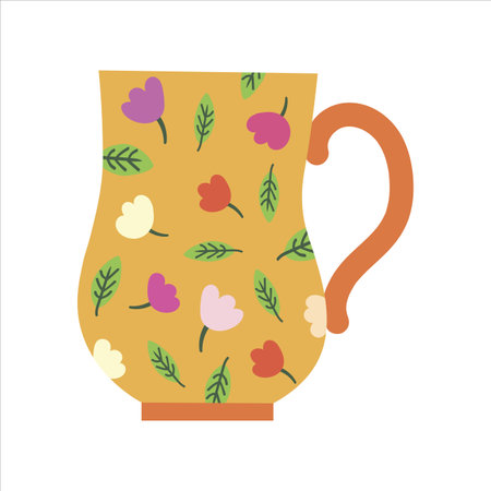 Vector bright vintage mug. Drawn by hands in a naive Scandinavian style. Pastel colors, simple design. For the design of surfaces, prints, wrapping paper, postcards, posters, menus. Theme of tea, coffee, dishesのイラスト素材