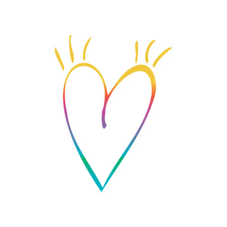 Vector doodle cute rainbow heart. Hand drawn illustration for design on theme of Valentine's Day, love, wedding, feelings, relationshipsのイラスト素材