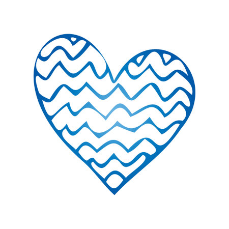 Simple blue doodle heart. Isolated design element for valentine's day, wedding, romanceのイラスト素材