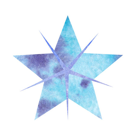 Watercolor simple blue star. Celestial element for design. Abstract illustration on isolated white backgroundの写真素材