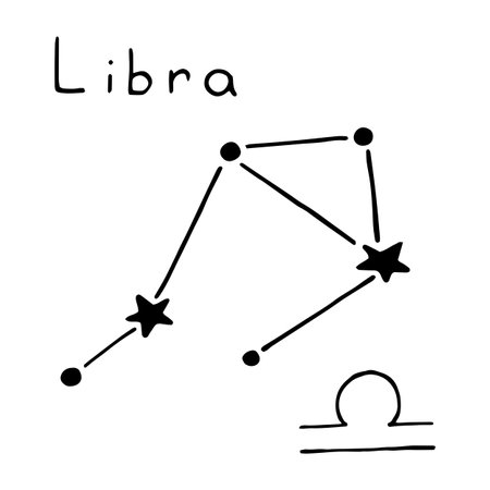 Vector illustration of the zodiac sign Libra in doodle style. Hand drawn element for design in astronomy, astrology, horoscope, divination, esotericismのイラスト素材
