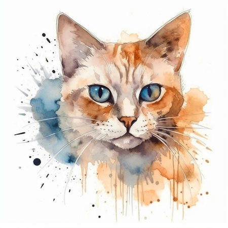 Watercolor portrait of a cat. Sketch style illustration. For creating posters, stickers, postcards, prints, sublimations. AI generatedの素材