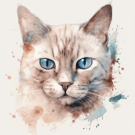 Watercolor portrait of a cat. Sketch style illustration. For creating posters, stickers, postcards, prints, sublimations. AI generatedの素材