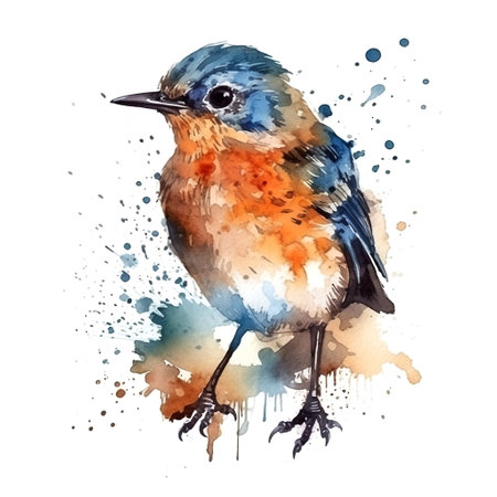 Watercolor illustration of a bird. Simple, forest, cute bird, sparrow. For creating posters, stickers, postcards, prints, sublimations. AI generatedの素材