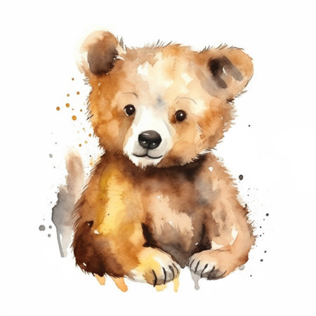 Bear watercolor illustration. Wild forest animal. Portrait. For creating posters, stickers, postcards, prints, sublimations. AI generatedの素材