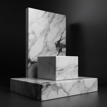 White marble podium for product advertising. Generative AIの素材