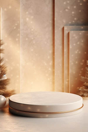 Empty festive podium for goods for christmas and new year. minimal sceneの素材