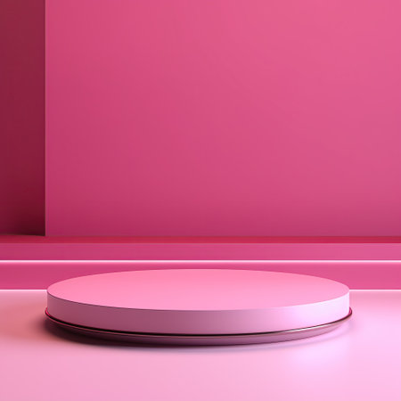 Pink glowing podium, empty flat stageの素材