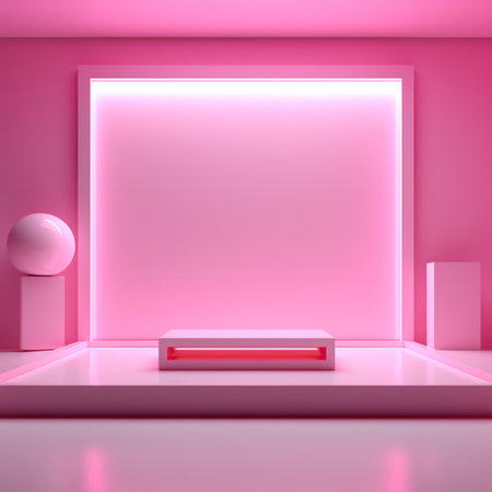Pink glowing podium, empty flat stageの素材