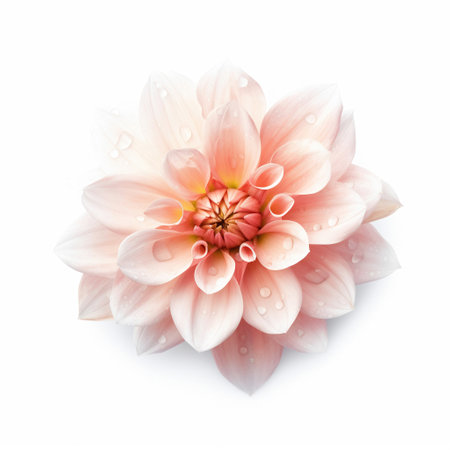 Pink dahlia flower with water drops isolated on white background.の素材
