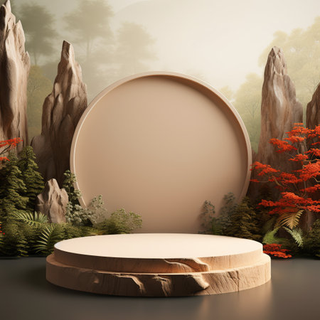 Empty trendy round podium in the forestの素材