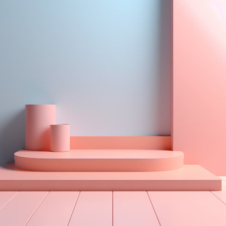 Shiny simple pink pedestal, stage, podium, empty spaceの素材