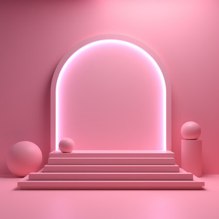 Shiny simple pink pedestal, stage, podium, empty spaceの素材