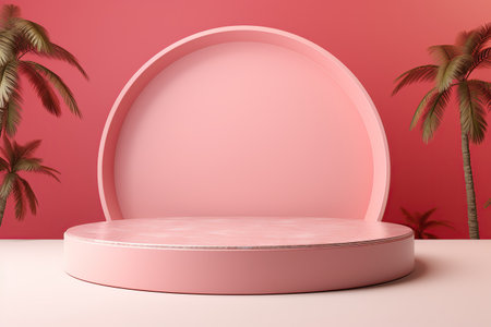 Shiny simple pink pedestal, stage, podium, empty spaceの素材