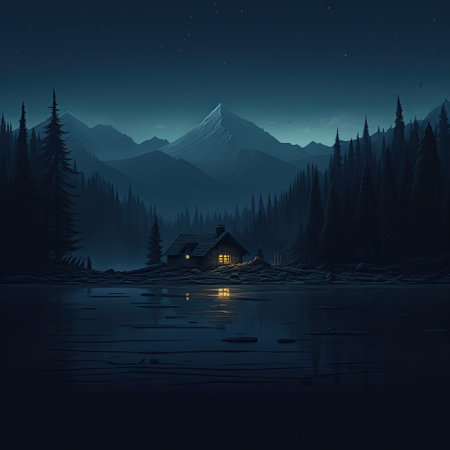 Image of night forest in the moonlight. Mountains, nature, trees. Dark background for designの素材