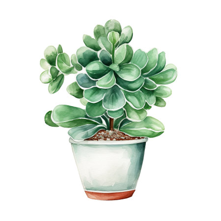House plant in pot, watercolor illustration, isolated clipart on white background, green leaves, flowerの素材
