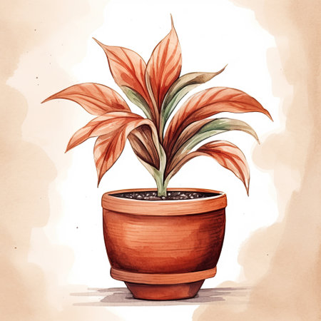 House plant in pot, watercolor illustration, isolated clipart on white background, green leaves, flowerの素材