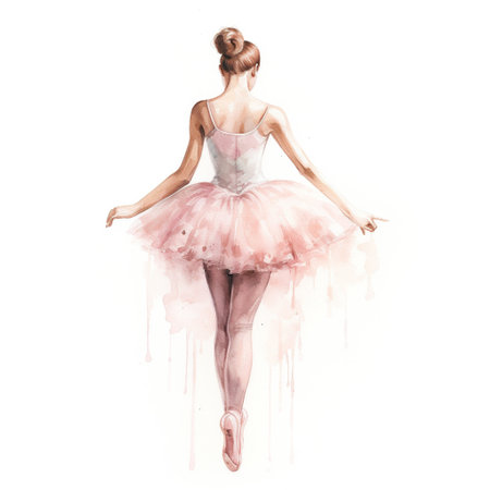 Watercolor illustration of a ballerina, young girl, tutu, pointe shoes, full length dancerの素材