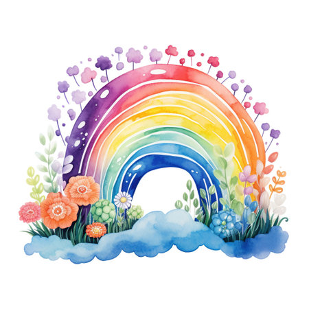 Watercolor rainbow art, colorful illustration, sublimation clipart on white backgroundの素材