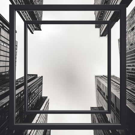 Frame against the background of sky and skyscrapersの素材