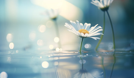 Delicate floral background with chamomile, banner, space for text and designの素材