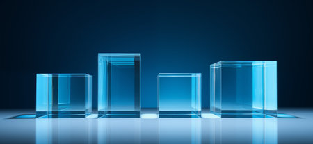 Background with a group of blue glass cubesの素材