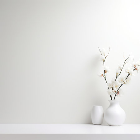 Simple white background, empty space for text and design, surface, stage, podium, mockupの素材