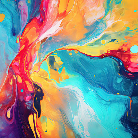 Bright acrylic art background, pink, blue, purple, yellow, splashes, stains, brush strokeの素材