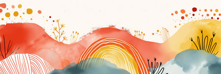 Doodle rainbow banner background, abstract art designの素材
