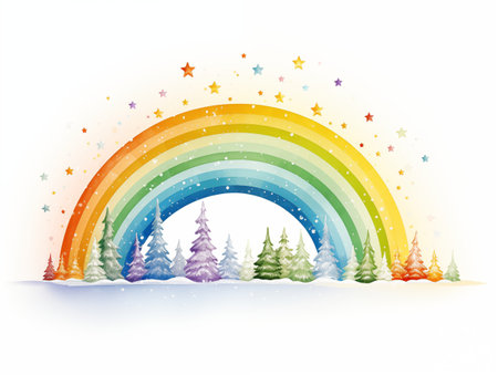 Christmas rainbow illustration of tree with stars. For design of children's books, cards, holiday printingの素材