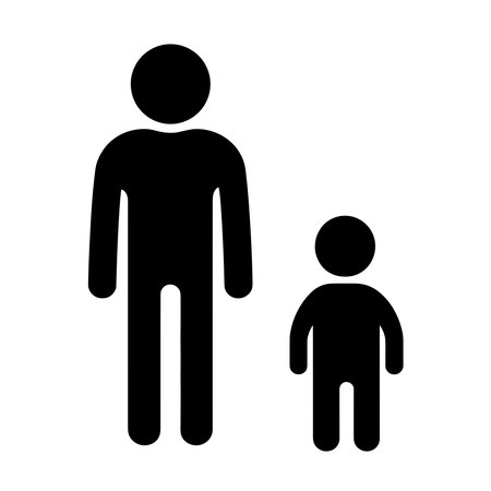 Silhouettes of an adult and a child in black on a white background, representing a family concept. Simple and minimalistic designのイラスト素材