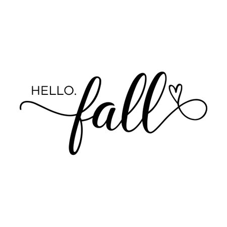 Hello fall is a black and white poster with a heart, vector lettering autumn textのイラスト素材