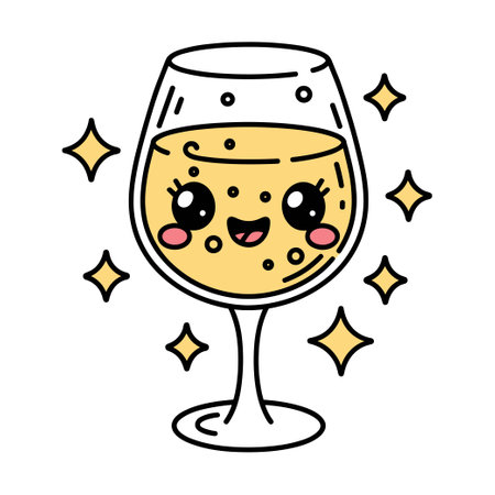 A cartoon drawing of a glass of wine with a cartoon face on itのイラスト素材