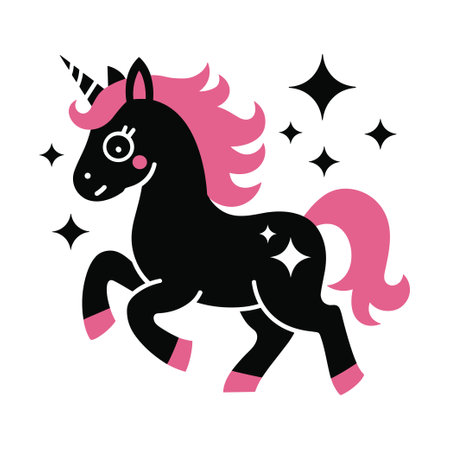A black and pink unicorn with a pink mane and tailのイラスト素材