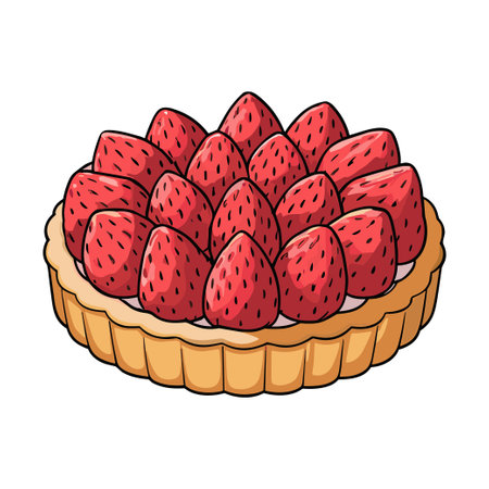 Delicious strawberry tart with fresh strawberries on golden crust presented in flat style illustrationのイラスト素材